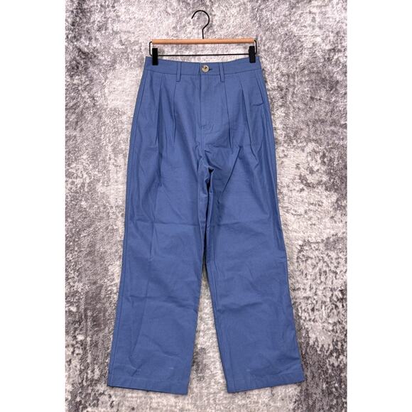 Mara Hoffman Pants Womens Blue Cotton Pleated Straight Monte